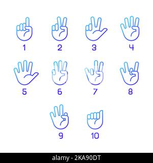 Digits in American sign language pixel perfect gradient linear vector icons set Stock Vector