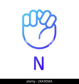 Letter N sign in ASL pixel perfect gradient linear vector icon Stock Vector