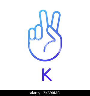 Letter K sign in ASL pixel perfect gradient linear vector icon Stock Vector