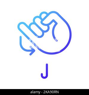 Letter J sign in ASL pixel perfect gradient linear vector icon Stock Vector