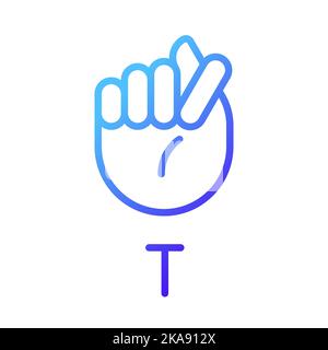 Letter T sign in ASL pixel perfect gradient linear vector icon Stock Vector