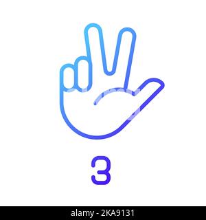 Signing digit three in ASL pixel perfect gradient linear vector icon Stock Vector