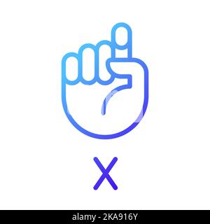 Letter X in ASL pixel perfect gradient linear vector icon Stock Vector