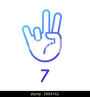 Digit seven sign in ASL pixel perfect gradient linear vector icon Stock Vector