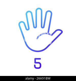 Digit five in American sign language pixel perfect gradient linear vector icon Stock Vector