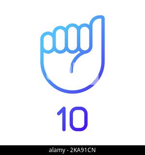 Signing digit ten in ASL pixel perfect gradient linear vector icon Stock Vector