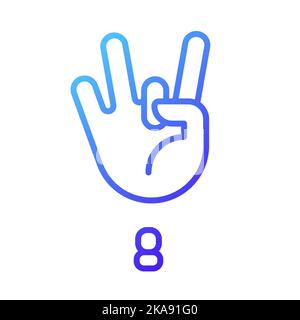 Digit eight sign in ASL pixel perfect gradient linear vector icon Stock Vector