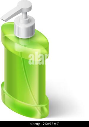 Green Liquid Soap Dispenser in Isometric Style Stock Vector