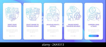 Instant money transfer blue gradient onboarding mobile app screen Stock Vector