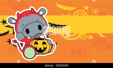 chibi halloween hippo evil costume character cartoon background illustration in vector format Stock Vector