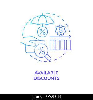 Available discounts blue gradient concept icon Stock Vector
