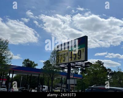 Grovetown, Ga USA - 04 21 22: Gas price billboard at Raceway retail gas station hwy 1 Stock Photo