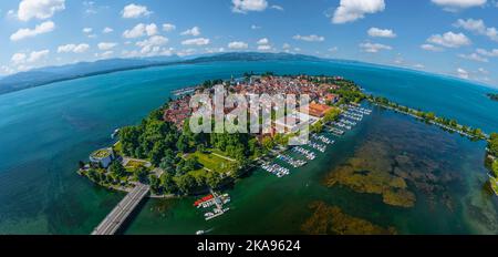 Aerial view to the beautiful town of Lindau on Lake Constance with its famous old town on the island Stock Photo