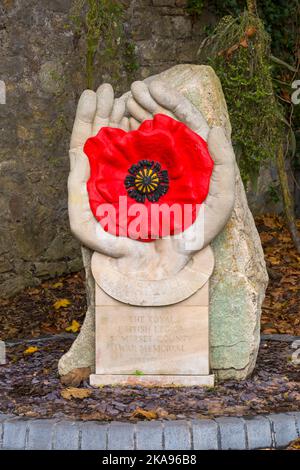 The Royal British Legion Somerset County War Memorial in Grove Park at Weston Super Mare, Somerset UK in October - We will remember them Stock Photo