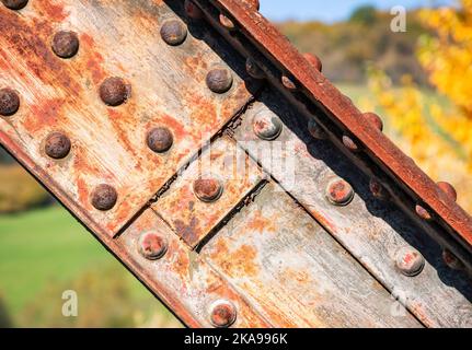 background or texture detail of an old metal railway bridge Stock Photo