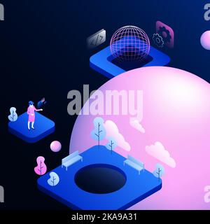Join Our New Metaverse World Illustration. Spinning Around. Metaworld. Vector illustration Stock Vector