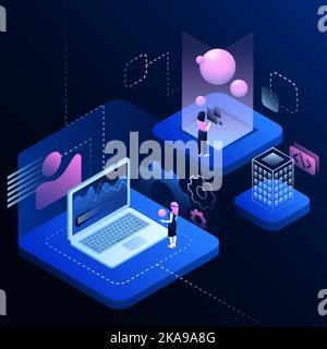 Explore Development Illustration. Research Metaverse. Vector illustration Stock Vector