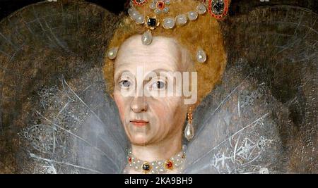 QUEEN ELIZABETH I of England (1533-1603) Section of the portrait attributed to Marcus Gheeraerts the Younger c 1595 Stock Photo