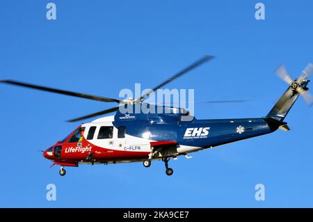 C-FLFN (CFLFN), a Sikorsky S-76C LifeFlight air ambulance helicopter operated by Emergency Health Services (EHS) in Nova Scotia, Canada. Stock Photo