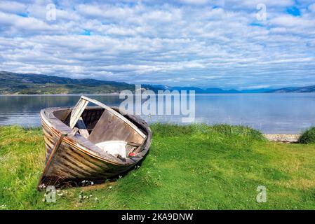 Abandoned ships in Hjemmeluft bay, Norway. This bay is in the municipality of Alta Stock Photo