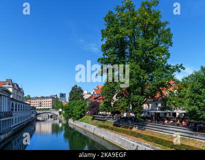 The Ljubljanica River from Mesarski most in the old town, Ljubljana, Slovenia Stock Photo