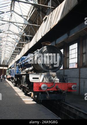 King Edward II No.6023 steam locomotive in shed at Didcot Railway Centre, Didcot, Oxfordshire Stock Photo