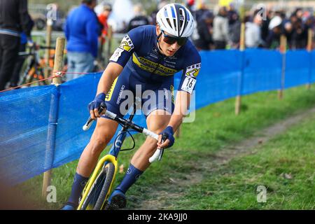 Melden, Belgium, 01 November 2022. Belgian Lander Loockx pictured in action during the men's race during the Koppenbergcross, the first race (out of eight) of the X2O Badkamers trophy, in Melden, on Tuesday 01 November 2022. BELGA PHOTO DAVID PINTENS Stock Photo