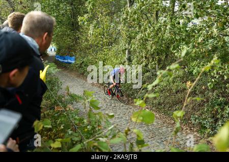 Melden, Belgium, 01 November 2022. Dutch Pim Ronhaar pictured in action during the men's race during the Koppenbergcross, the first race (out of eight) of the X2O Badkamers trophy, in Melden, on Tuesday 01 November 2022. BELGA PHOTO DAVID PINTENS Stock Photo