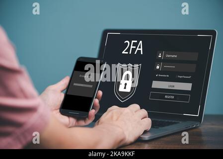 Personal online cyberspace security privacy protection data with 2Fa, Two-Factor ,Internet network security, Encrypted data privacy protect cyber hack Stock Photo
