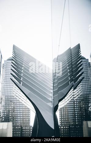 A vertical minimalistic shot of the futuristic Westfield World Trade Center mall in midtown Manhattan Stock Photo