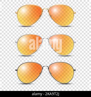 Vector 3d Realistic Round Frame Glasses Set with Orange Transparent Glass isolated, Transparent Sunglasses for Women and Men, Accessory. Optics, Lens Stock Vector