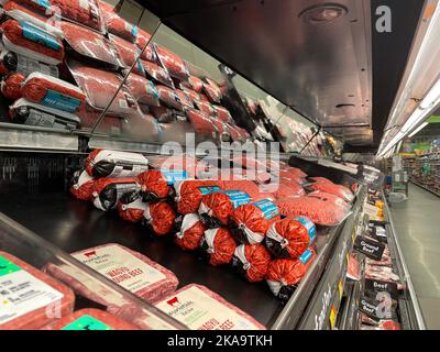 Grovetown, Ga USA - 04 21 22: Walmart meat department side view Stock Photo