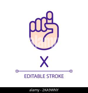 Letter X in ASL pixel perfect RGB color icon Stock Vector