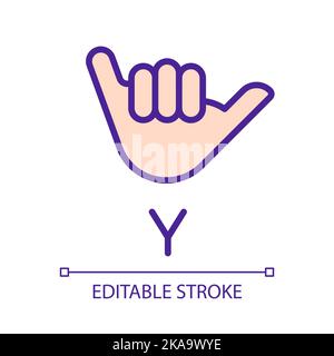 Letter Y sign in ASL pixel perfect RGB color icon Stock Vector