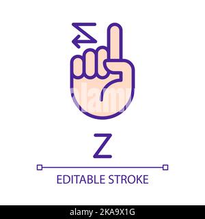 Signing letter Z in ASL pixel perfect RGB color icon Stock Vector