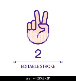 Signing digit two in ASL pixel perfect RGB color icon Stock Vector