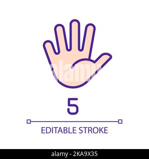 Digit five in American sign language pixel perfect RGB color icon Stock Vector