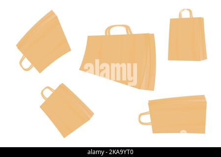 Pattern of paper bags on a white background. The concept of ecology, environmental protection, waste recycling. Vector image Stock Vector