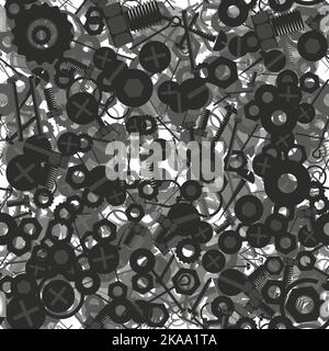 Metal screw hex bolt and nut seamless pattern design illustration on white background Stock Vector