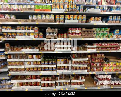 Grovetown, Ga USA - 04 21 22: Walmart retail store interior can goods and prices Stock Photo