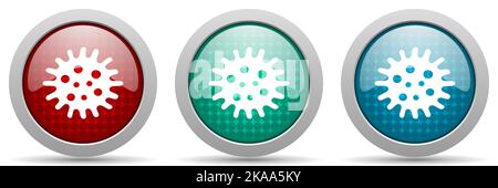 Virus, coronavirus, covid-19, infection vector icon set, glossy web buttons collection Stock Vector