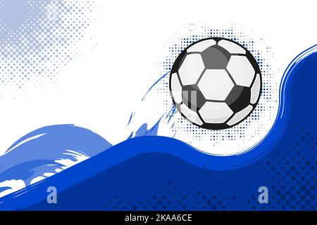 A flying football ball abowe blue flat wave. Abstract background Stock Vector