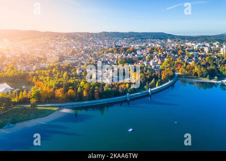 Mseno water reservoir in Jablonec nad Nisou from above Stock Photo