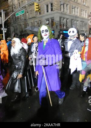 6th Ave & 10th St, West Village, New York, NY, 10011. 31 October, 2022. Despite persistent rainfall drenching heavily-barricaded street-side revelers, New York's iconic annual Halloween Parade came-off without a hitch for 2022, as Ghouls and Gobelins alike celebrated the annual pagan festival with terror and pleasure into the late hours of the night. Credit: ©Julia Mineeva/EGBN TV News/Alamy Live News Stock Photo