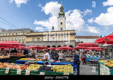 The Church of the Visitation of the Blessed Virgin Mary from Dolac Farmer's Market, Gornji Grad, Zagreb, Croatia Stock Photo