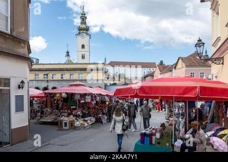 The Church of the Visitation of the Blessed Virgin Mary from Dolac Farmer's Market, Gornji Grad, Zagreb, Croatia Stock Photo