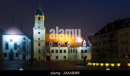 Image of night light of Bratislava with Main Square Stock Photo
