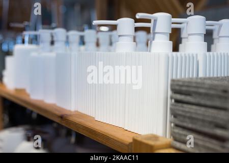 Soap dispensers in home furnishings store Stock Photo