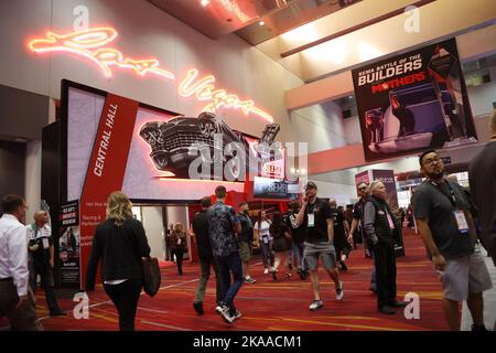 Las Vegas, United States. 01st Nov, 2022. Attendees walk by the entrance of the 2022 SEMA Show, at the Las Vegas Convention center in Las Vegas, Nevada, Tuesday, November 1st, 2022. Photo by James Atoa/UPI Credit: UPI/Alamy Live News Stock Photo