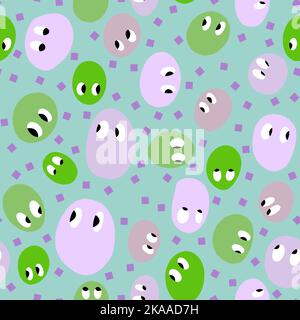 Cartoon beans seamless polka dots monsters pattern for wrapping paper and fabrics and linens and kids clothes print and kindergarten. High quality ill Stock Photo